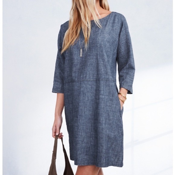 Eileen Fisher Dresses & Skirts - Eileen Fisher Chambray Hemp & Organic Cotton Scoop-Neck Dress